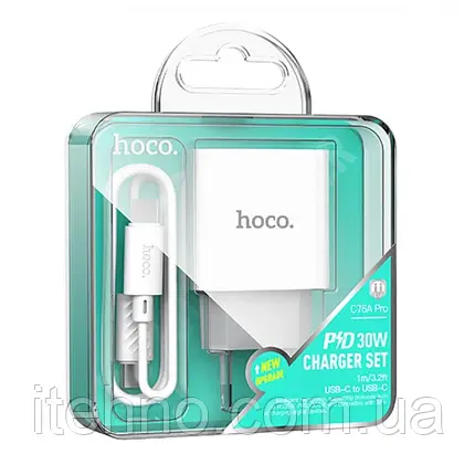 Мережевий зарядний пристрій Hoco C76A Pro Majestic PD30W Type-C to Type-C (Білий), фото 1