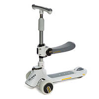 Дитячий триколісний самокат трансформер "MIJI" (Світломузика, Складний, Сидіння ) Сірий