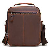 Чоловіча сумка через плече Натуральна шкіра Барсетка Чоловіча шкіряна сумка для документів планшет Коричнева, фото 4