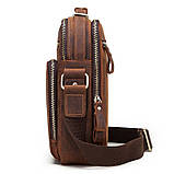 Чоловіча сумка через плече Натуральна шкіра Барсетка Чоловіча шкіряна сумка для документів планшет Коричнева, фото 7