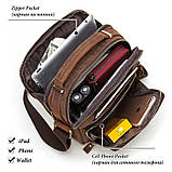 Чоловіча сумка через плече Натуральна шкіра Барсетка Чоловіча шкіряна сумка для документів планшет Коричнева, фото 6