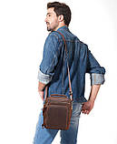 Чоловіча сумка через плече Натуральна шкіра Барсетка Чоловіча шкіряна сумка для документів планшет Коричнева, фото 8