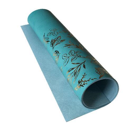 Відріз шкірозамінника з тисненням золотою фольгою, дизайн Golden Branches Turquoise, 50 см х 25 см