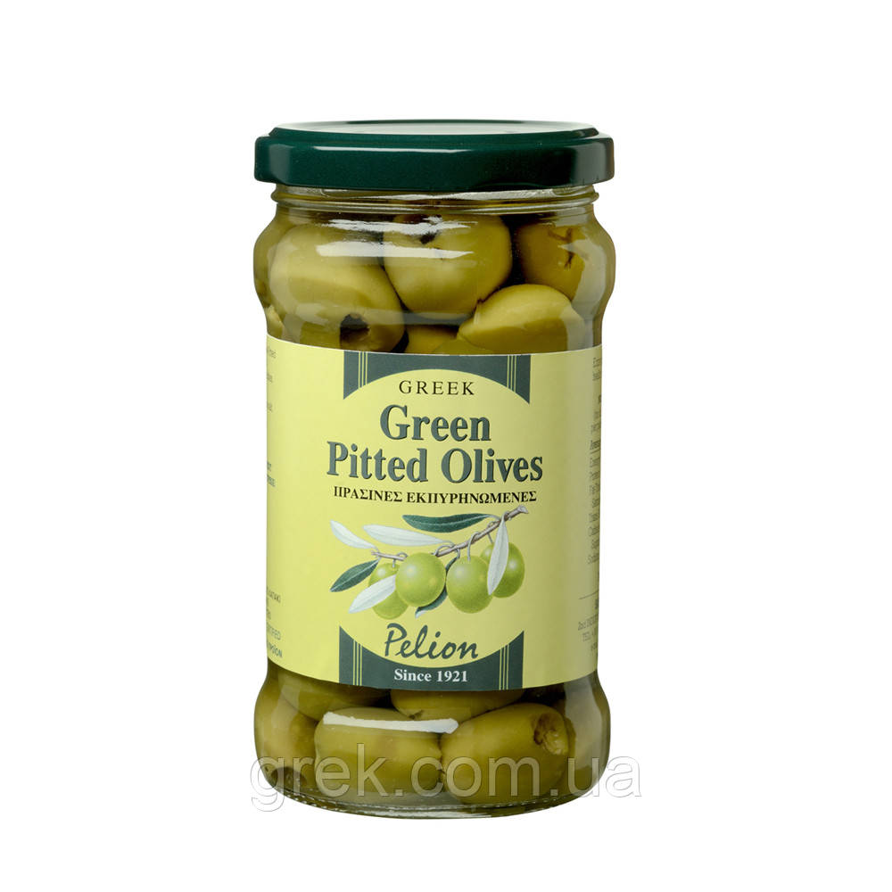 Оливки зелені без кісточки Халкідикі Pelion, Greek Pitted Green Olives 290 г, фото 1
