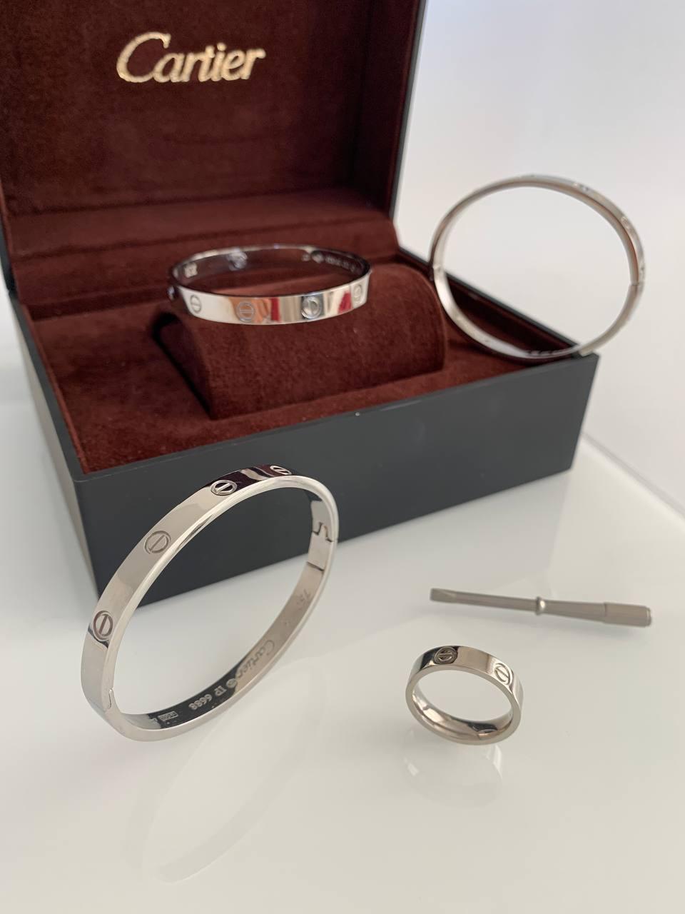 Cartier комплект браслет з викруткою та кільце біле золото / Cartier браслет з викруткою й кільце в наборі