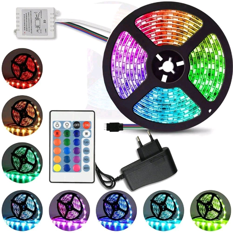 Світлодіодна стрічка LED 3528 RGB 5м з пультом і блоком живлення, стрічка-гірлянда