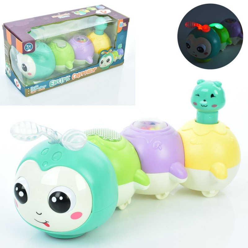 Музична іграшка "Гусениця" 3225, 25 см, магнітні частини, музика, світло, їздить, на батарейках, фото 1