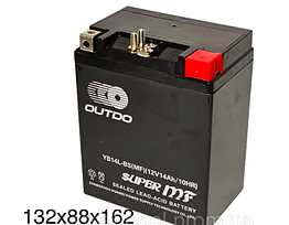 Мото акумулятор 12В 14А/год АКБ OUTDO YB14L-BS (MF) (132x88x162мм)