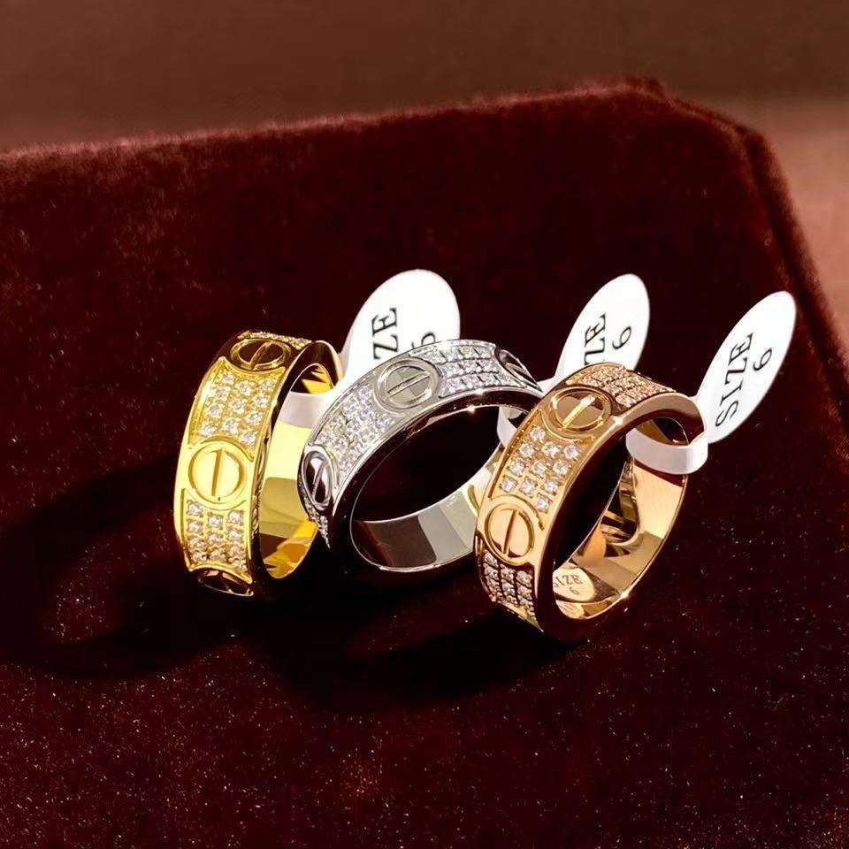 Cartier кільце LOVE з дрібним цирконієм / Cartier кільце з дрібним камінням у лимонному, рожевому та білому золоті