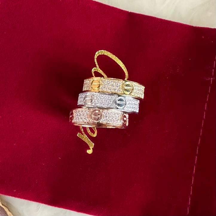 Cartier кільце LOVE з дрібним цирконієм / Cartier кільце з дрібним камінням у лимонному золоті