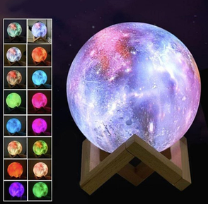 Товар з дефектом! Настільний світильник-нічний космос 15 см "3D Moon Lamp" 16 кольорів, різнокольоровий, фото 1