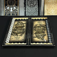 Дерев'яні нарди ручної роботи Корабель 50×23 см подарункові, фото 6