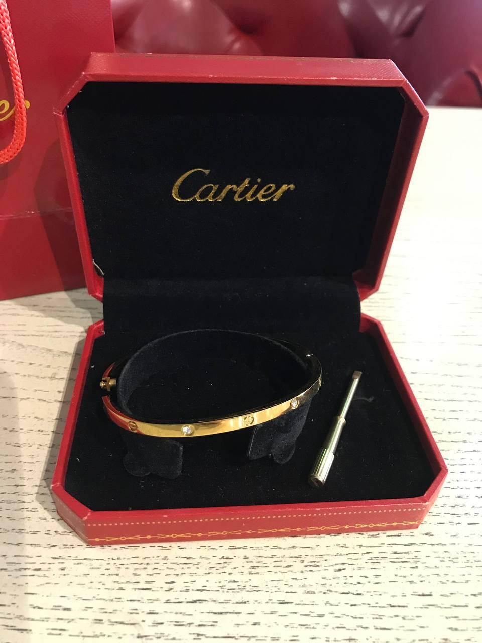 Cartier браслет з викруткою в лимонному золоті з камінням / Cartier браслет LOVE лимонне золото