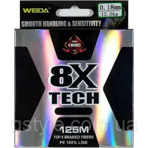 Шнур WEIDA 8x Tech 125м 0,08мм 3,8 кг темно-зелений