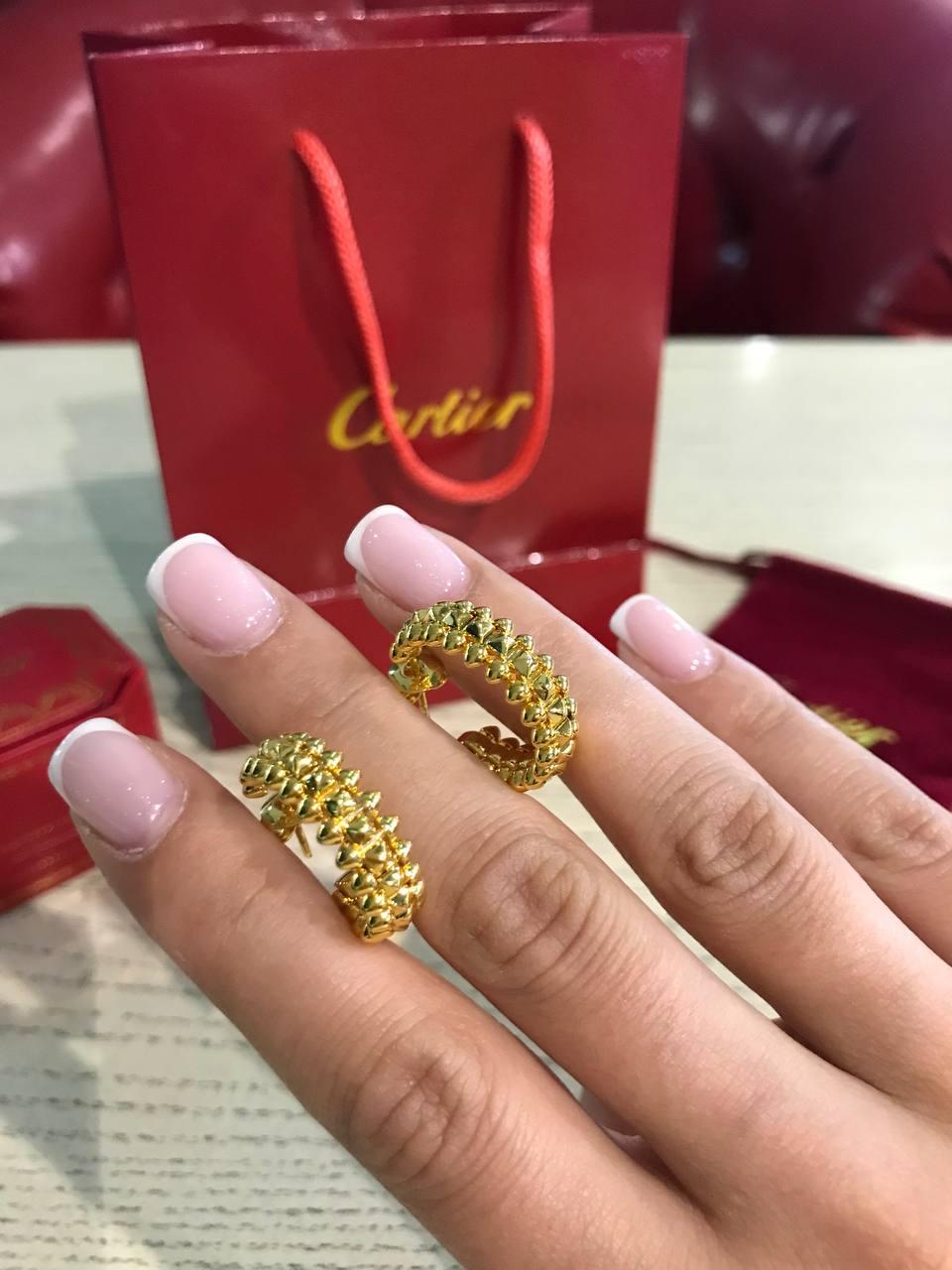 Cartier сережки з зубчиками в лимонному золоті / Cartier сережки кільця лимонне золото