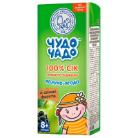 Сік дитячий Чудо-Чадо прямого віджиму Яблуко-ягода 200 мл (4820003689035) (продається по 18 шт), фото 1