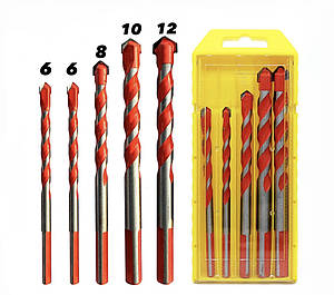 Набір 5 Універсальних Трикутних Свердл 6-12 мм Спіральних з YG6X Сталі для плитки, бетону, скла, дерева