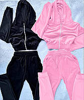 Велюровий жіночий костюм худі та джогери (чорний, рожевий, сірий, блакитний, лавандовий)