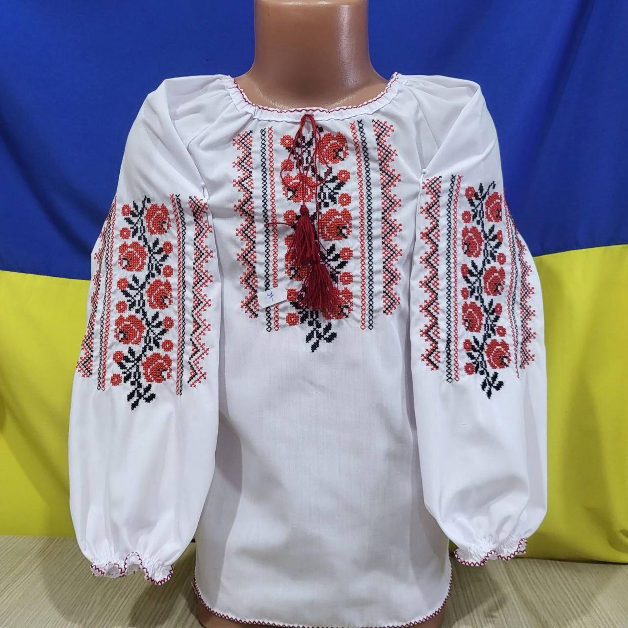 Опт Вишиванка для дівчаток з квітковою вишивкою р. 122-146, червоний