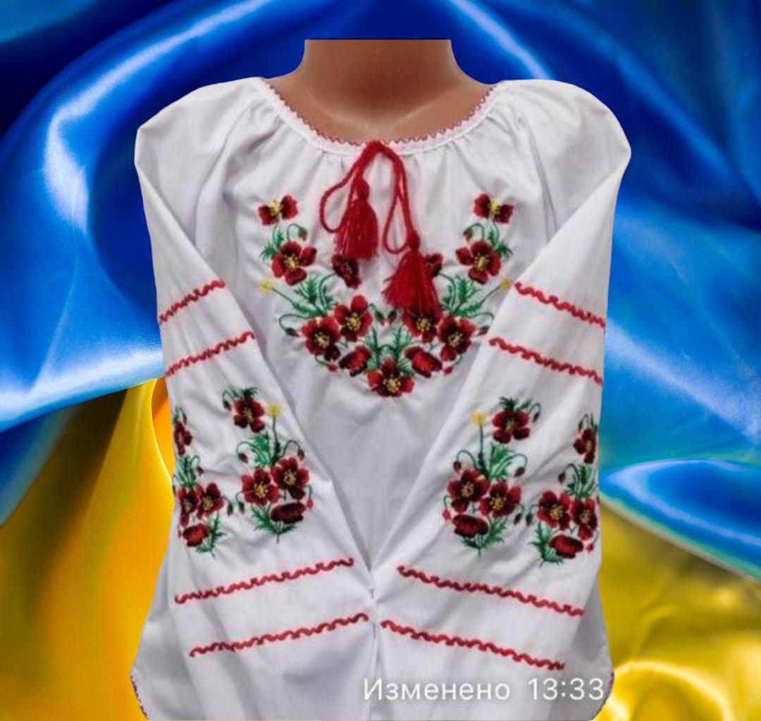 Опт Підліткова вишиванка на дівчинку з червоною вишивкою р. 152-170 квіточки