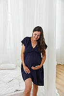 Сорочка в пологовий будинок для вагітних Синій Муслінова сорочка для вагітних Сорочка для годуючих мам