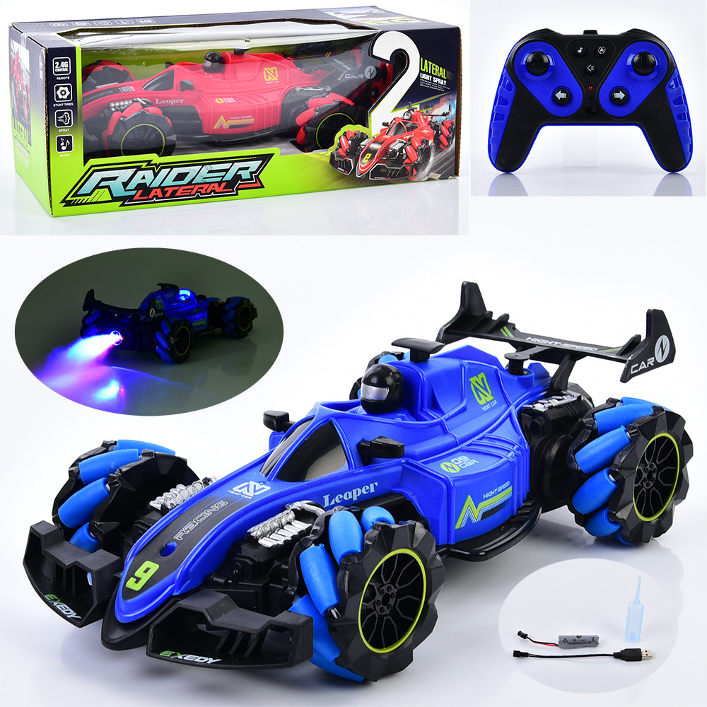 Машинка акумуляторна на пульті 585-38A на радіокеруванні, 28 см, зі світлом і парою, трюкова, фото 1