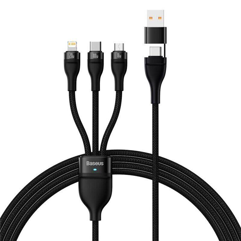 Кабель зарядный Baseus Flash Series 2 3-in-2 USB+Type-C to Lightning+Type-C+MicroUSB 1.2 м Black (CASS030101)