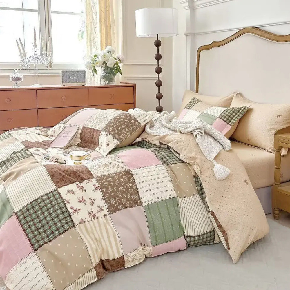 Євро комплект постільної білизни Печворк (22915) Бязь Ранфорс із компаньйоном, фото 1