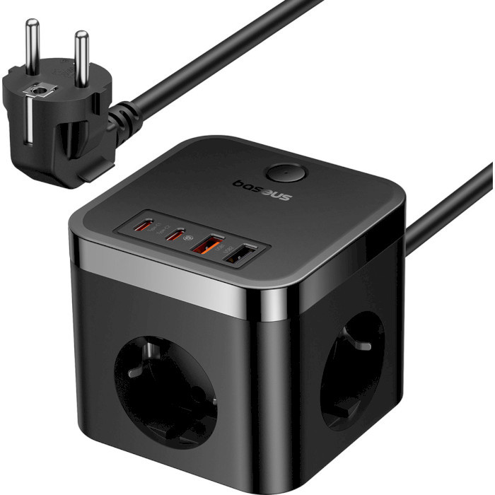 Мережевий зарядний пристрій Baseus GaN5 PowerCombo Cube Power Strip 3AC+2U+2C 30 W Black (E00066400117-00)