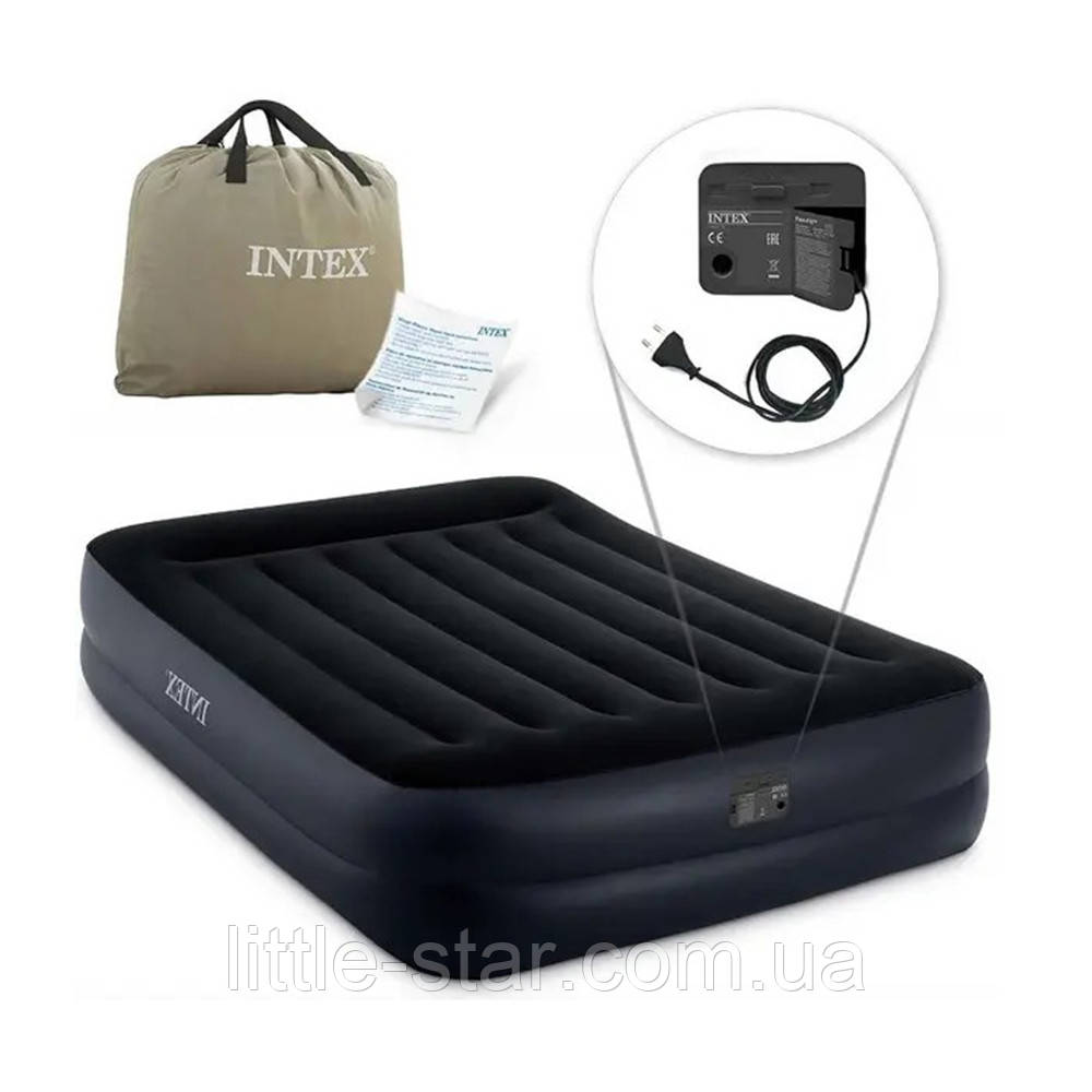 Надувне двоспальне ліжко 152*203*42 Intex 64124, вбудований електронасос, підголівник