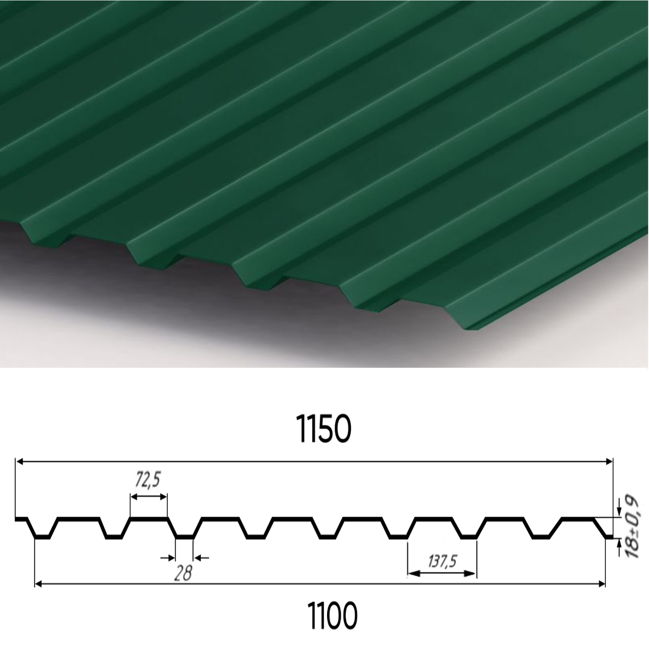 Профнастил С-20 0.45 мм Ral 6005 поліестер (зелений мох), фото 1