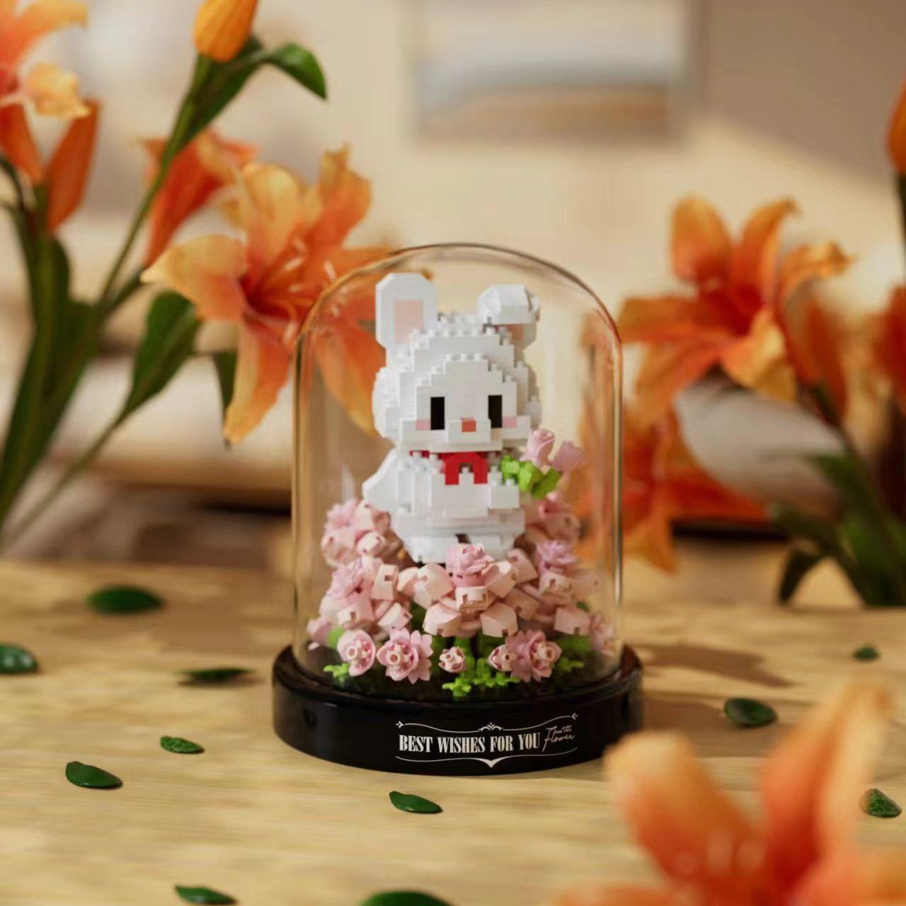 Конструктор нічник блочний дитячий з підсвіткою квітка в колбі Кролик квіти