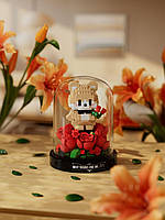 Конструктор нічник блочний дитячий з підсвіткою квітка в колбі Ведмедик з трояндами квіти