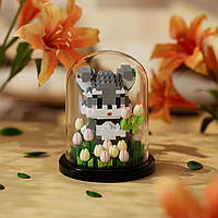 Конструктор нічник блочний дитячий з підсвіткою квітка в колбі Песик з тюльпанами квіти