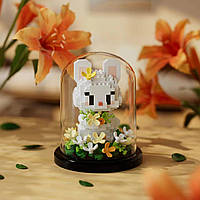 Конструктор нічник блочний дитячий з підсвіткою квітка в колбі Зайчик квіти