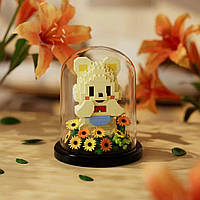 Конструктор нічник блочний дитячий з підсвіткою квітка в колбі Ведмедик квіти