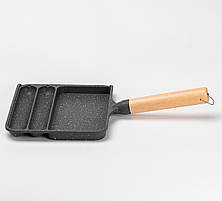 Сковорода прямокутна на 3 секції з антипригарним покриттям сіра, фото 2