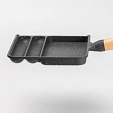 Сковорода прямокутна на 3 секції з антипригарним покриттям сіра, фото 3