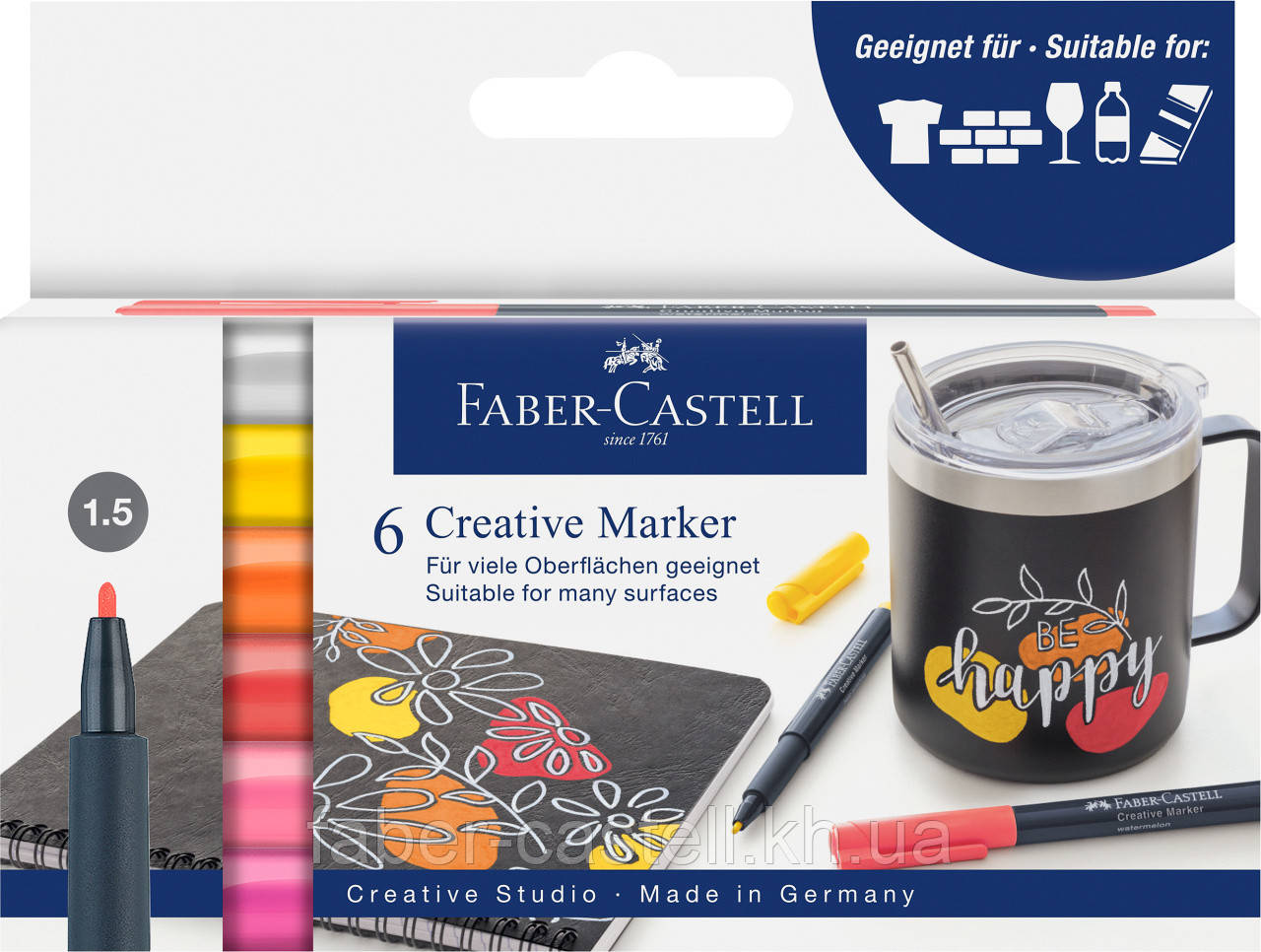 Набір тонких маркерів для декору Faber-Castell Creative Marker M (1,5 мм), 6 кольорів, 160705