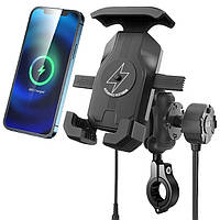 Антивібраційний мототримач телефону з бездротовою 15W USB Type-C вольтметром і кнопкою
