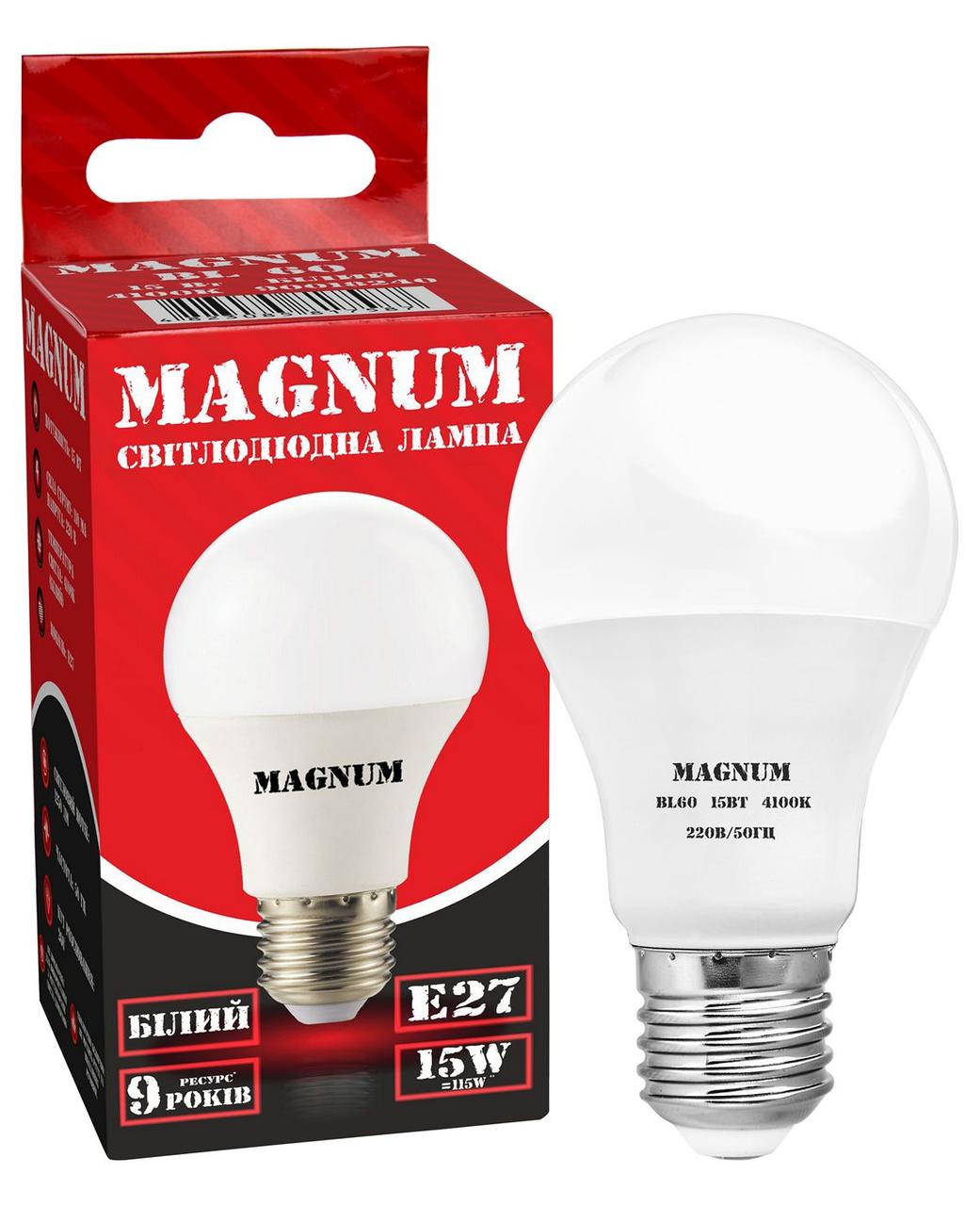 Лампа світлодіодна MAGNUM BL 60 15 Вт 4100K 220В E27, фото 1