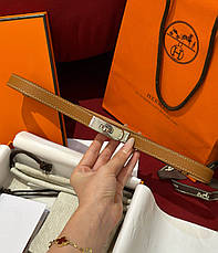 Жіночий коричневий шкіряний ремінь Hermes Kelly 1.8 см із золотою пряжкою ермес, фото 3