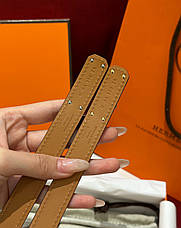 Жіночий коричневий шкіряний ремінь Hermes Kelly 1.8 см із золотою пряжкою ермес, фото 4