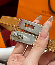Жіночий коричневий шкіряний ремінь Hermes Kelly 1.8 см із золотою пряжкою ермес, фото 5