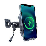 Антивібраційний тримач телефону Металевий IP67 на мото вело квадро з бездротовою зарядкою 15W + USB Type-C, фото 5