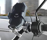 Антивібраційний тримач телефону Металевий IP67 на мото вело квадро з бездротовою зарядкою 15W + USB Type-C, фото 2