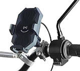 Антивібраційний тримач телефону Металевий IP67 на мото вело квадро з бездротовою зарядкою 15W + USB Type-C, фото 7