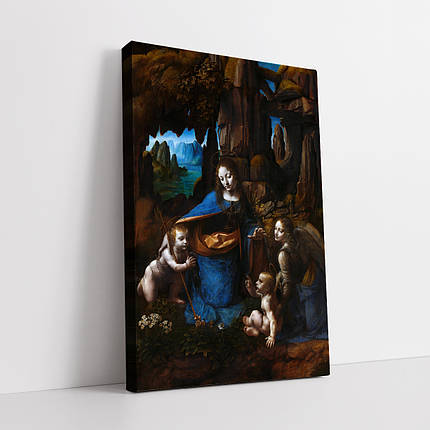 Картина на полотні "Леонардо да Вінчі, Мадонна в скелях, Leonardo da Vinci, Virgin of the Rocks", 90×60см, фото 1