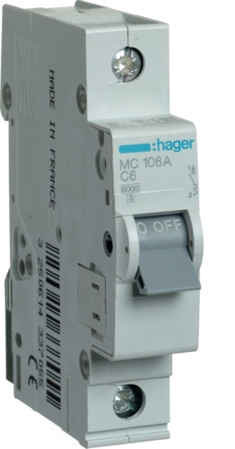 Автоматичний вимикач Hager 1П 6А тип С MC106A