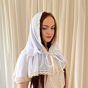 Палантин жіночий "Чарівний янгол" шифон 80*120 см Betis Білий з молочним